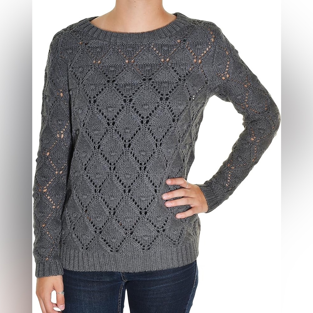 Tommy Hilfiger Women's Long Sleeve Knit Pull-Over Sweater,Charcoal Gray, Size XL